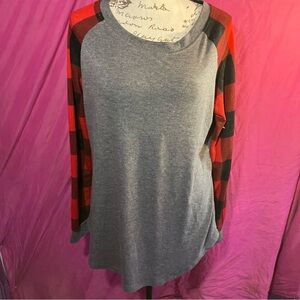 Gray and Red Plaid Sleeve Women's Top